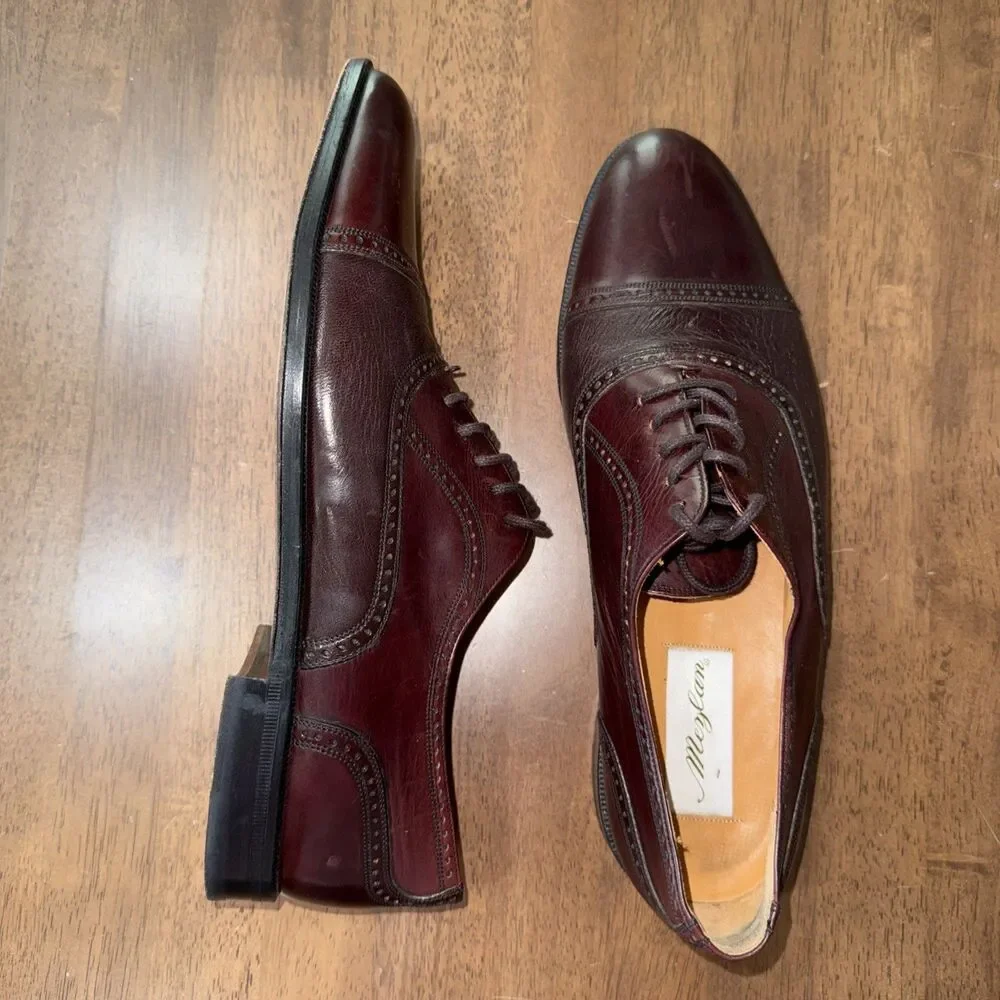 Mezlan Burgundy Cap Toe Oxford Dress Shoes Leather Lace Up Spain Mens 11B
